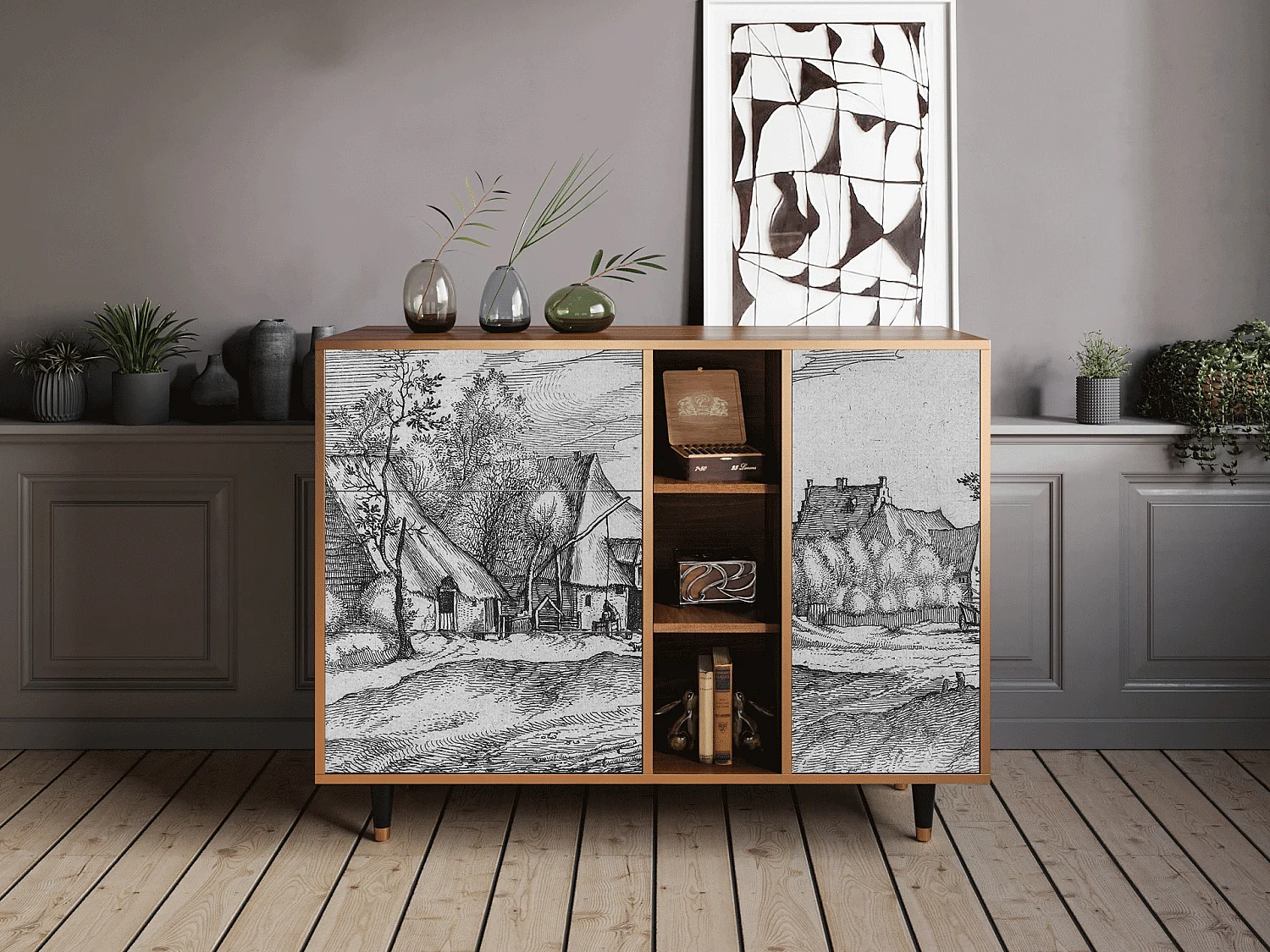 Dressoir - 125x98x48 cm - BS2 - Farms in a Village, Walnoot