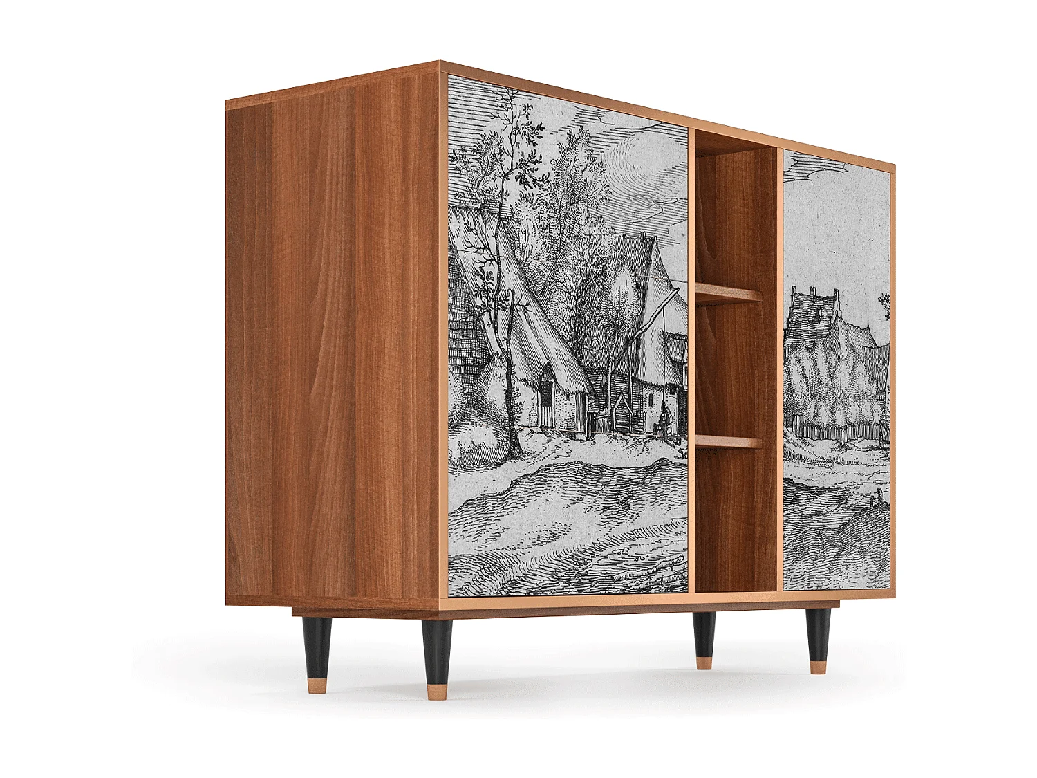 Dressoir - 125x98x48 cm - BS2 - Farms in a Village, Walnoot