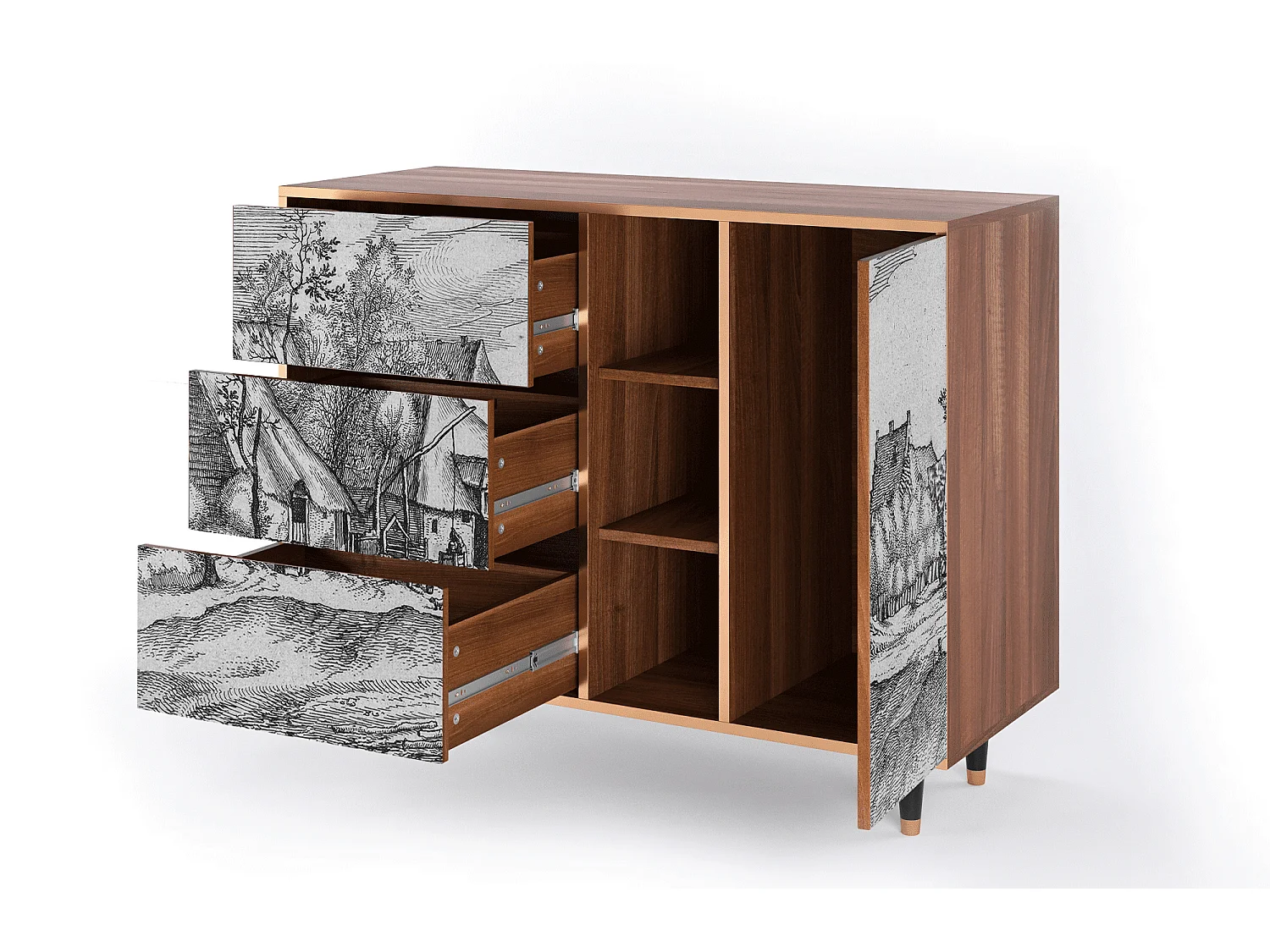 Dressoir - 125x98x48 cm - BS2 - Farms in a Village, Walnoot