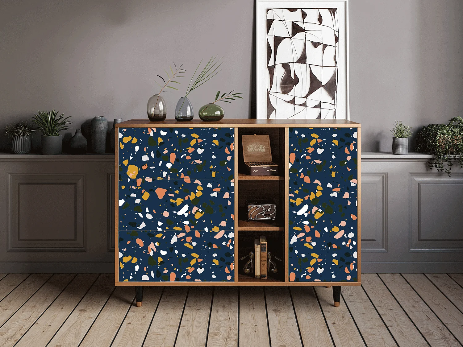Credenza - 125x98x48 cm - BS2 - Night Sky Langhterns, Noce