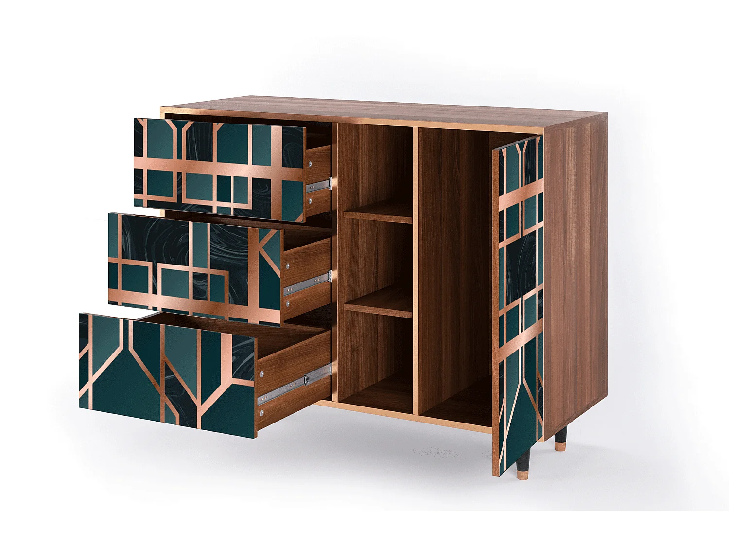 Dressoir - 125x98x48 cm - BS2 - Emerald Metro, Walnoot