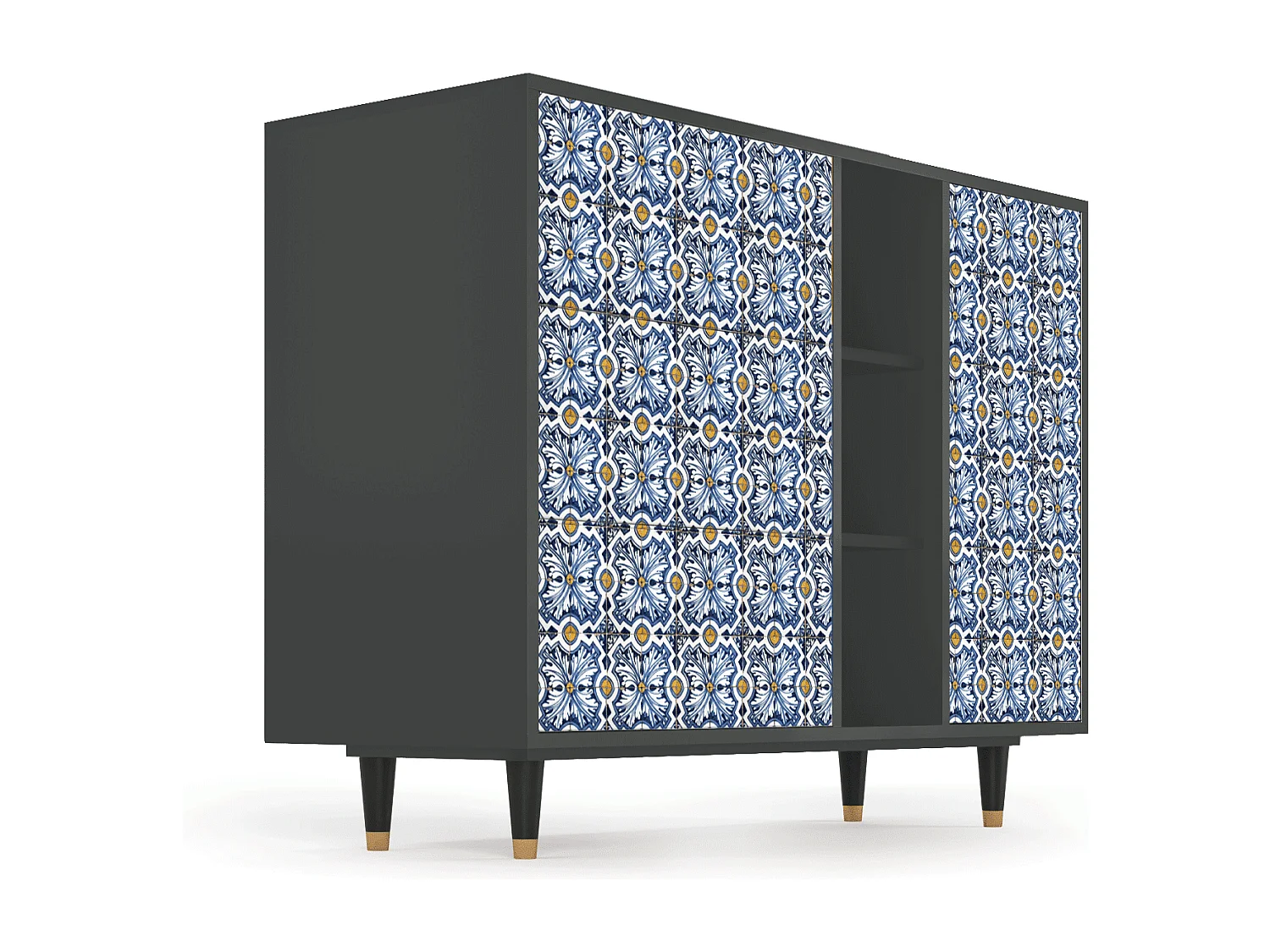 Kredens - 125x98x48 cm - BS2 - Lovely Cornflowers, Antracyt