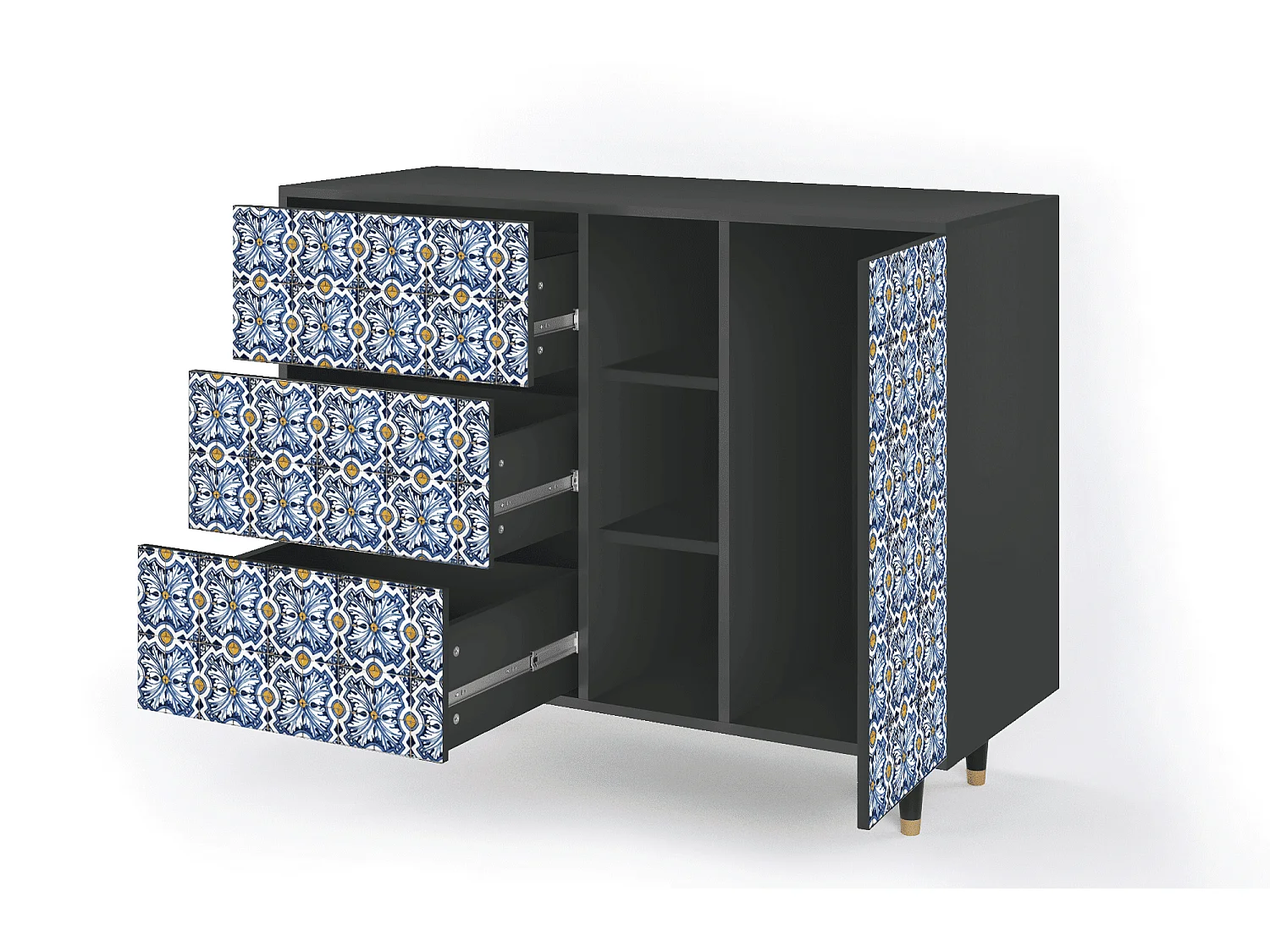 Kredens - 125x98x48 cm - BS2 - Lovely Cornflowers, Antracyt