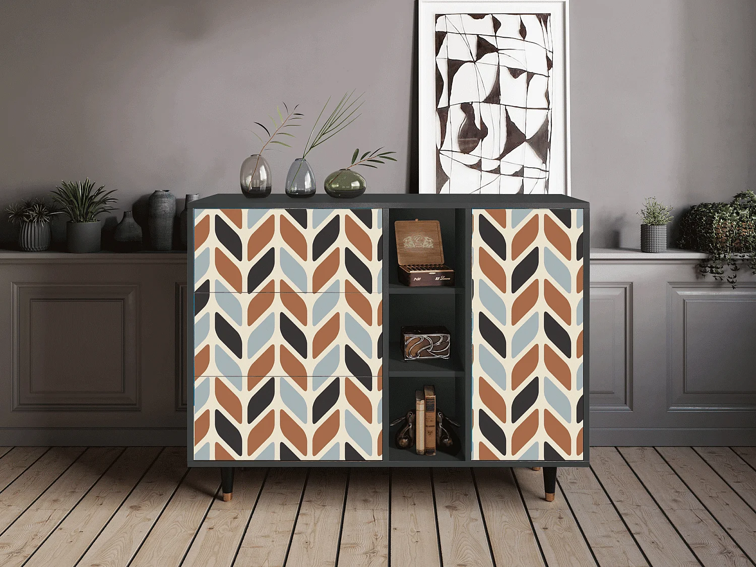 Kredens - 125x98x48 cm - BS2 - Beige Laure, Antracyt