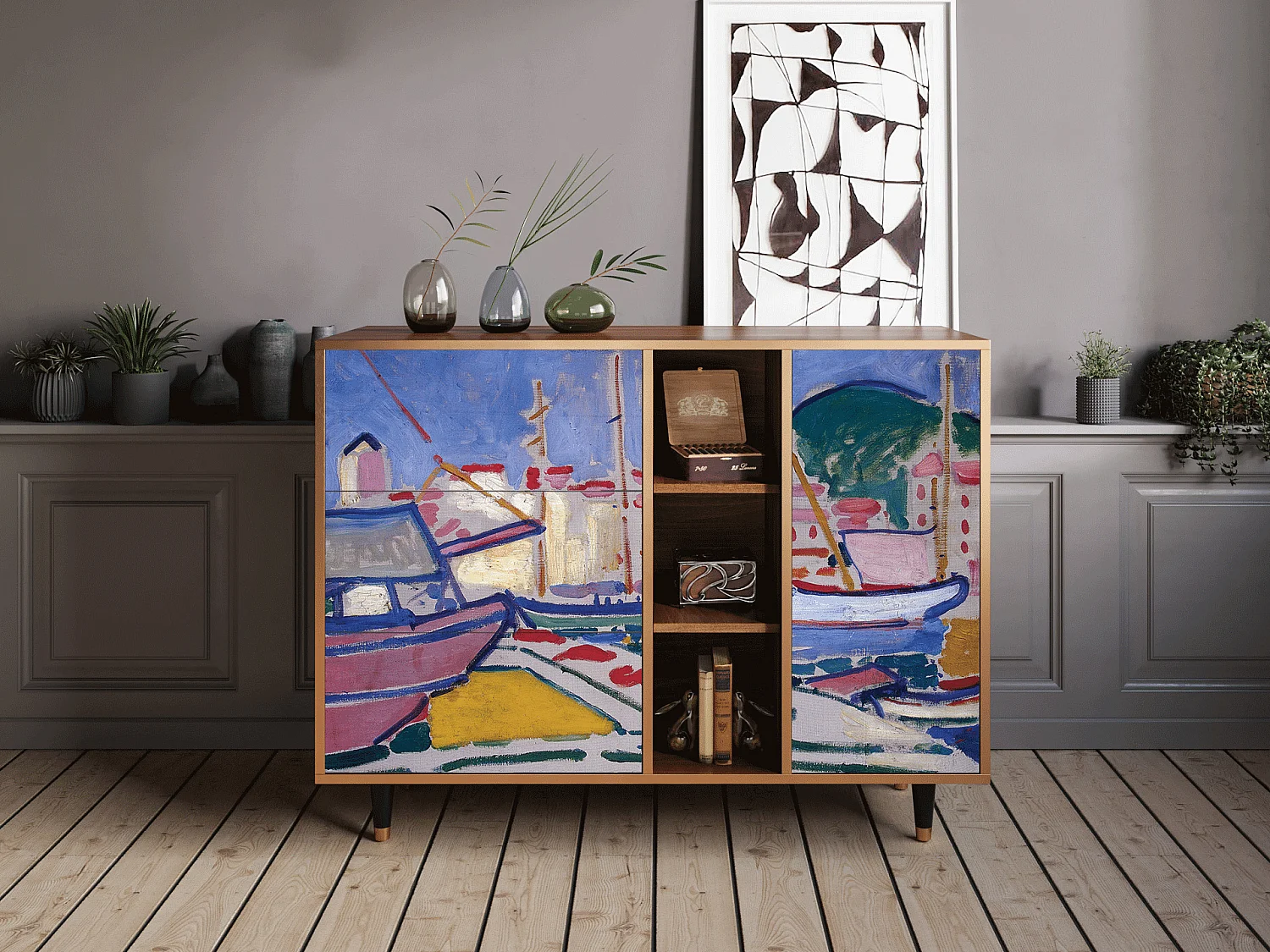 Dressoir - 125x98x48 cm - BS2 - The Port of Collioure , Walnoot
