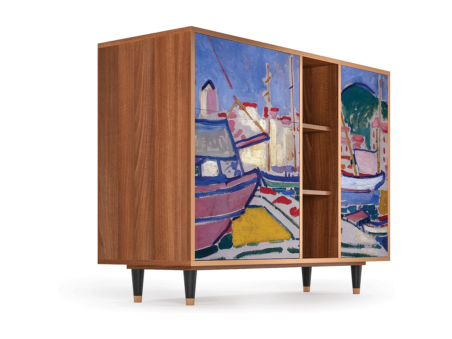 Dressoir - 125x98x48 cm - BS2 - The Port of Collioure , Walnoot
