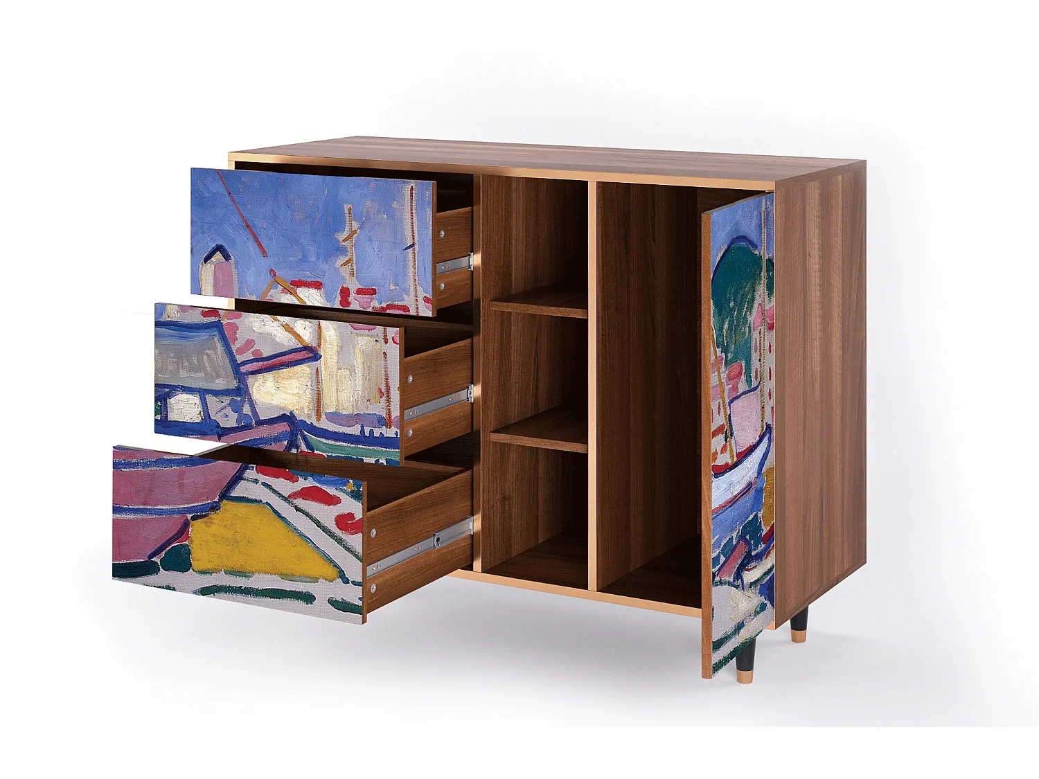 Dressoir - 125x98x48 cm - BS2 - The Port of Collioure , Walnoot