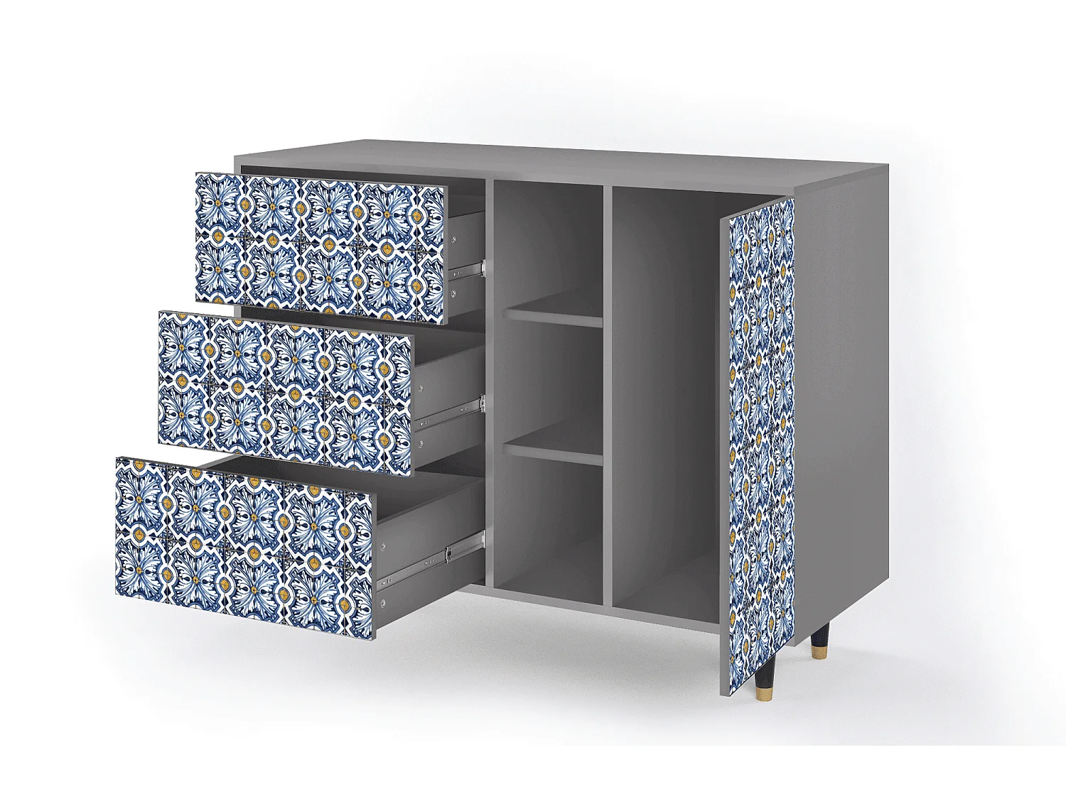 Kredens - 125x98x48 cm - BS2 - Lovely Cornflowers, Szary