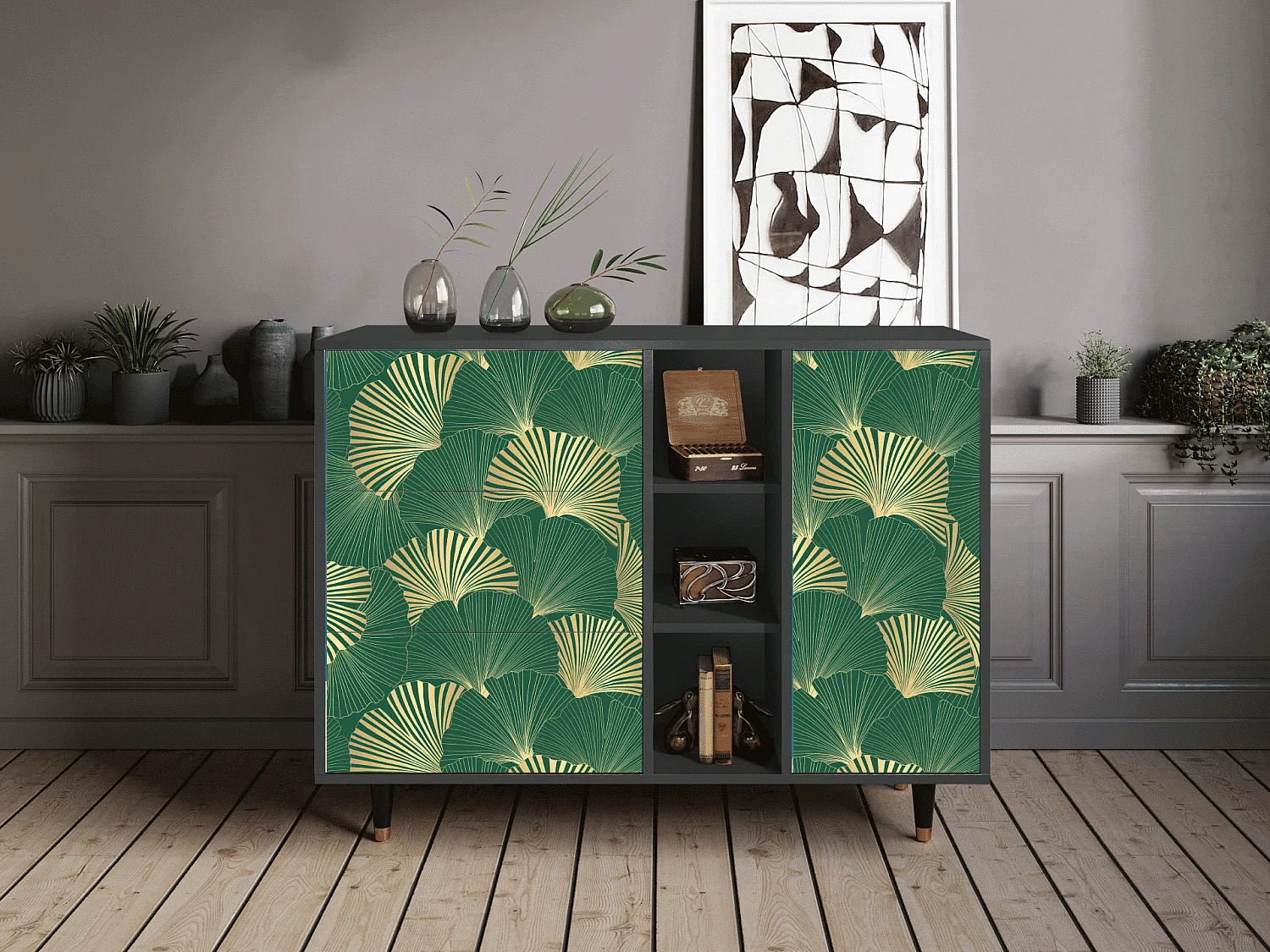 Credenza - 125x98x48 cm - BS2 - Gold Ginkgo, Antracite