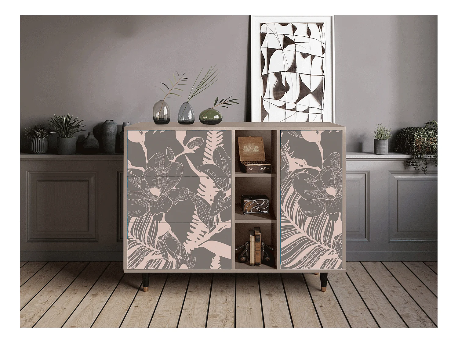 Aparador - 125x98x48 cm - BS2 - Issabelline Flower, Latte