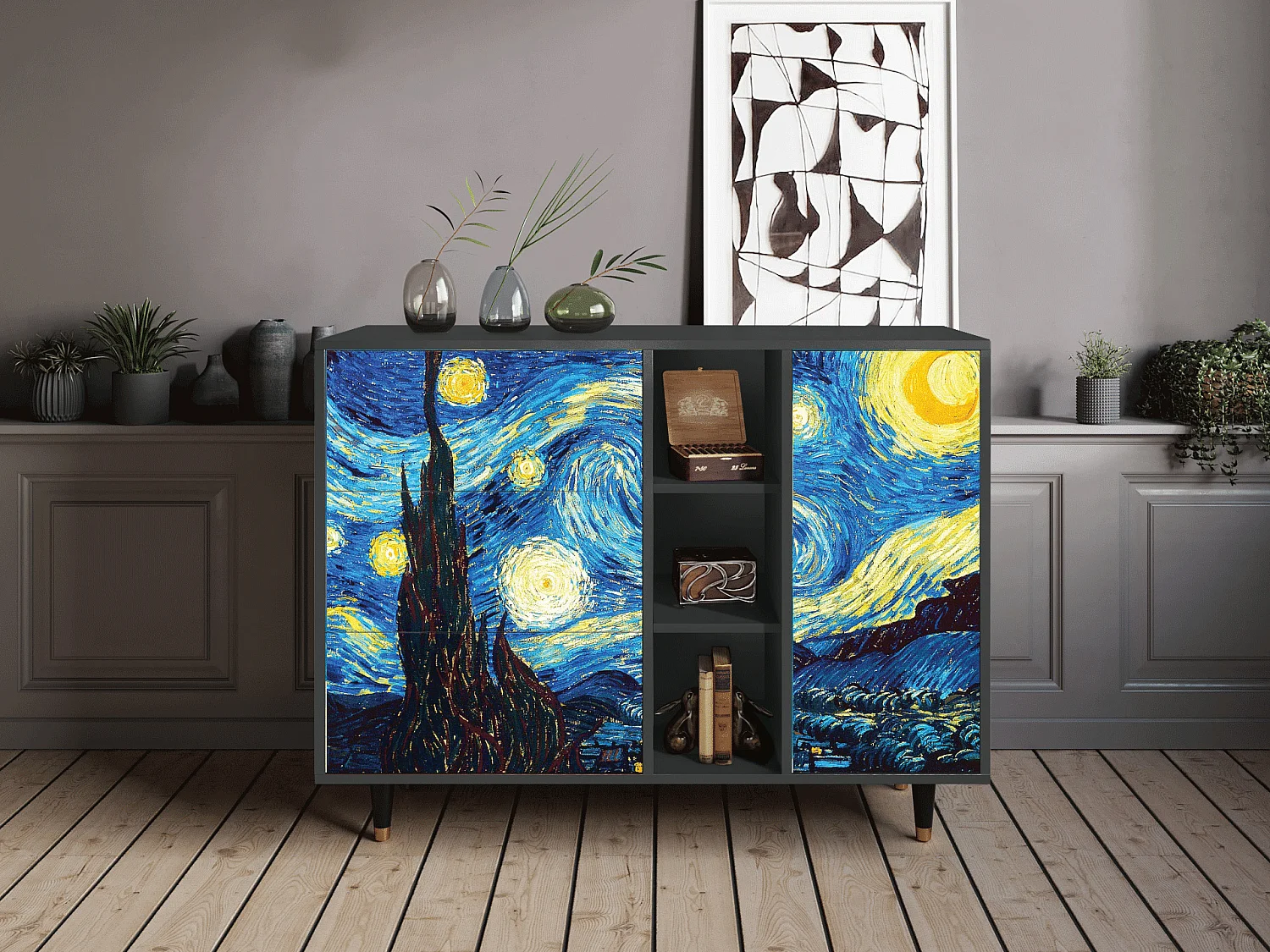 Sideboard - 125x98x48 cm - BS2 - The Starry Night  , Anthrazit