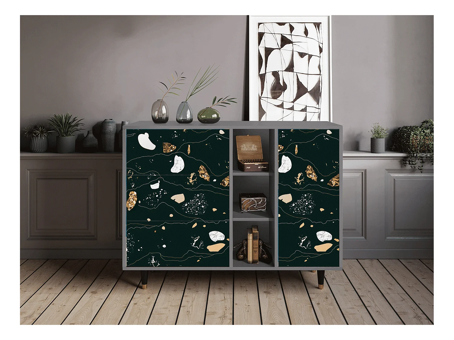 Buffet - 125x98x48 cm - BS2 - Space Rocks, Gris