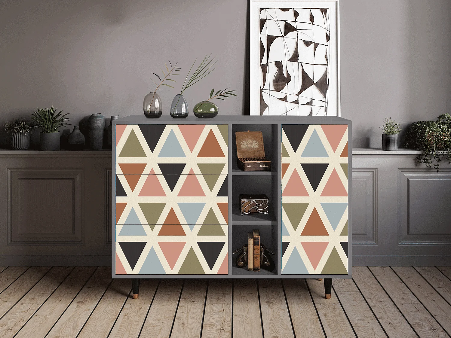 Buffet - 125x98x48 cm - BS2 - Royal Triangles, Gris