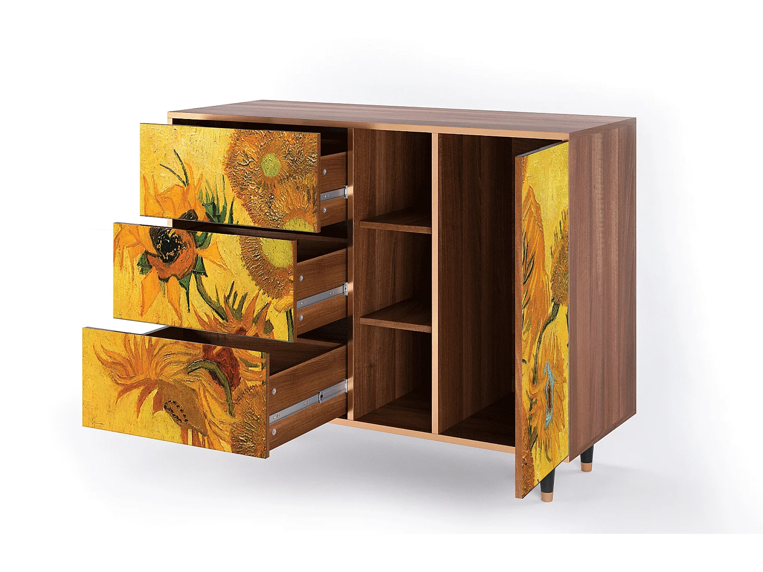 Aparador - 125x98x48 cm - BS2 - Sunflowers, Nogueira