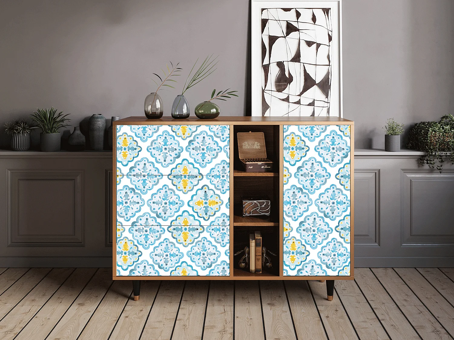 Credenza - 125x98x48 cm - BS2 - Portugese tiles, Noce