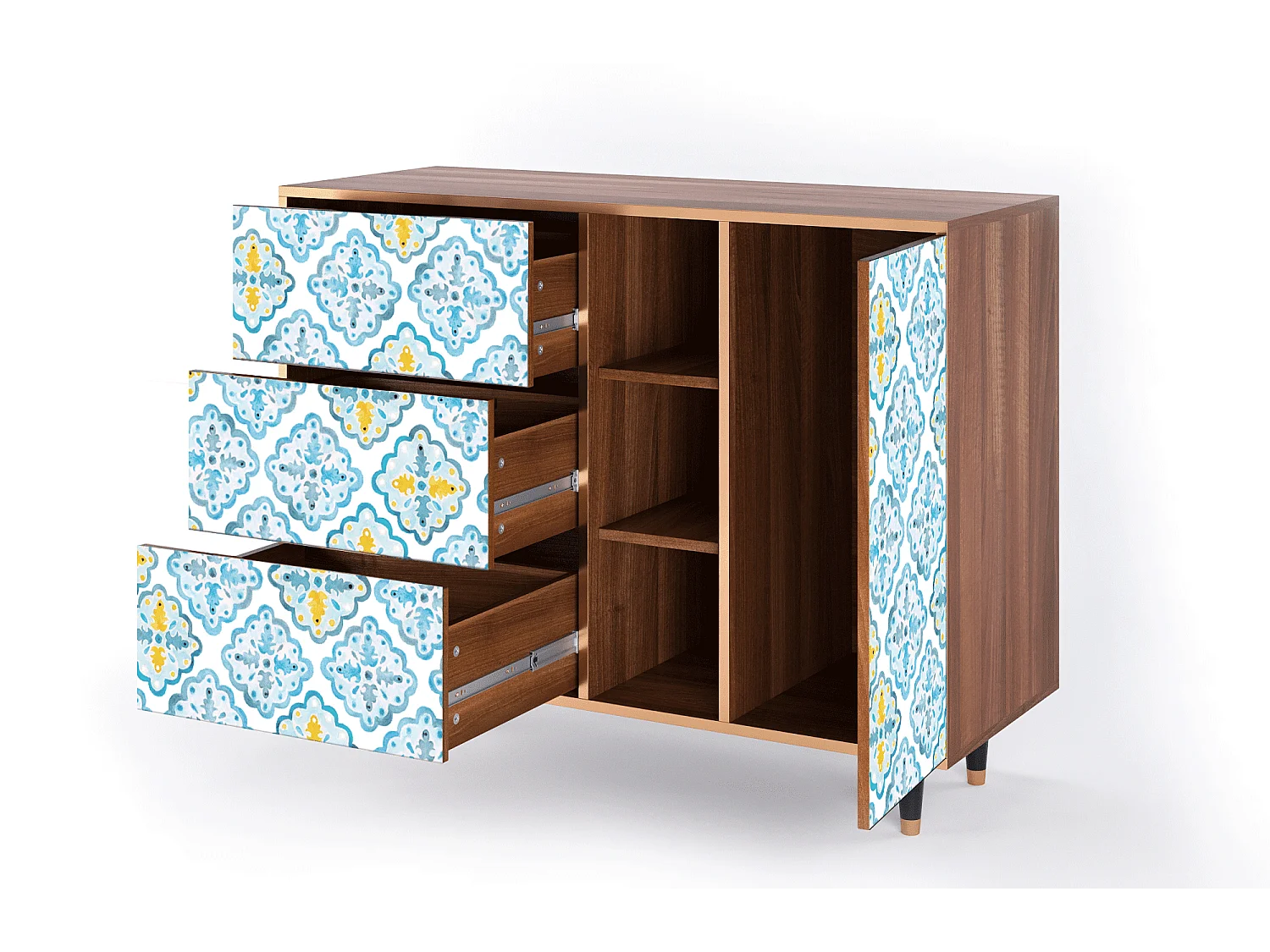 Dressoir - 125x98x48 cm - BS2 - Portugese tiles, Walnoot