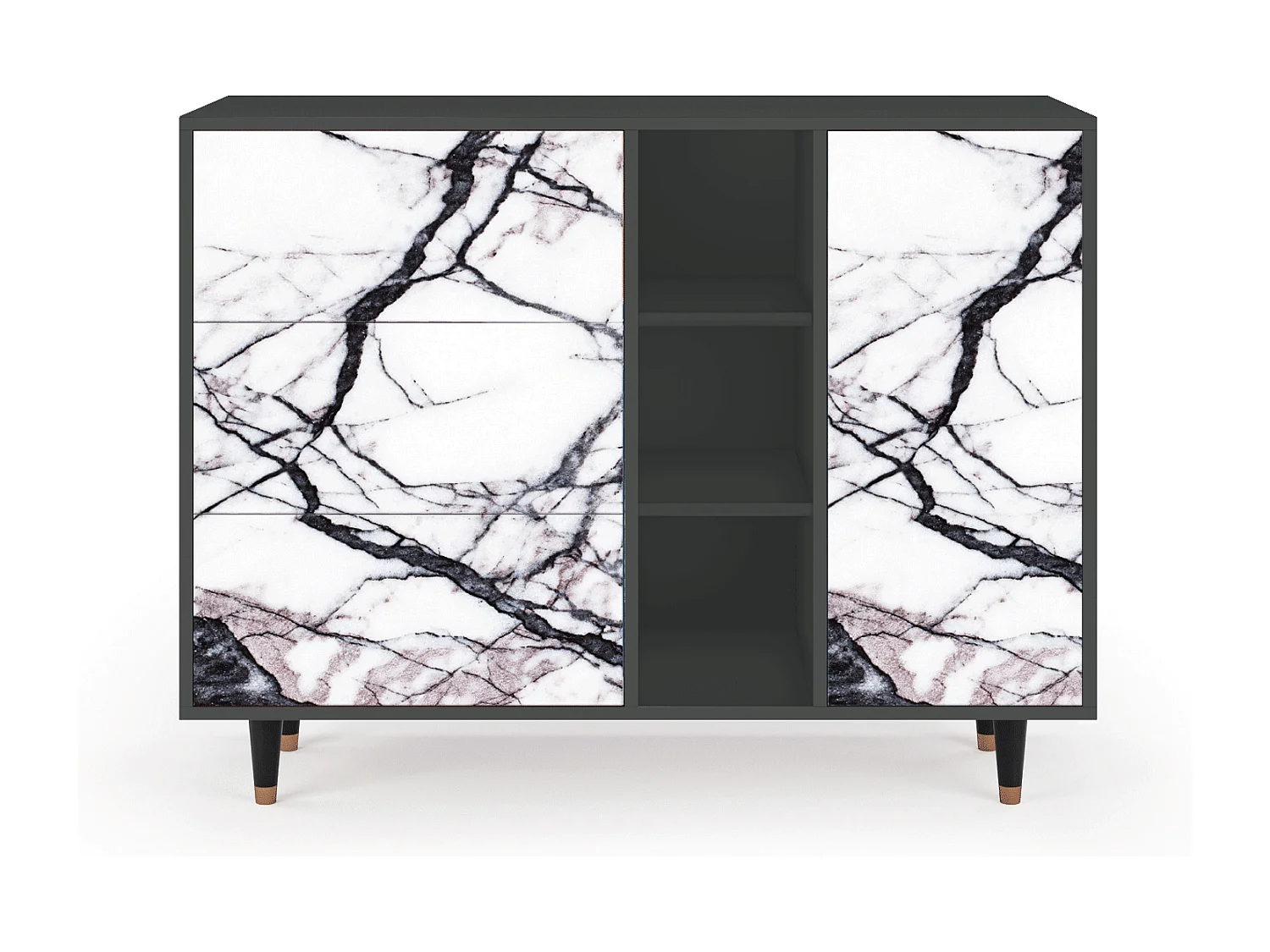 Kredens - 125x98x48 cm - BS2 - Raven Marble, Antracyt