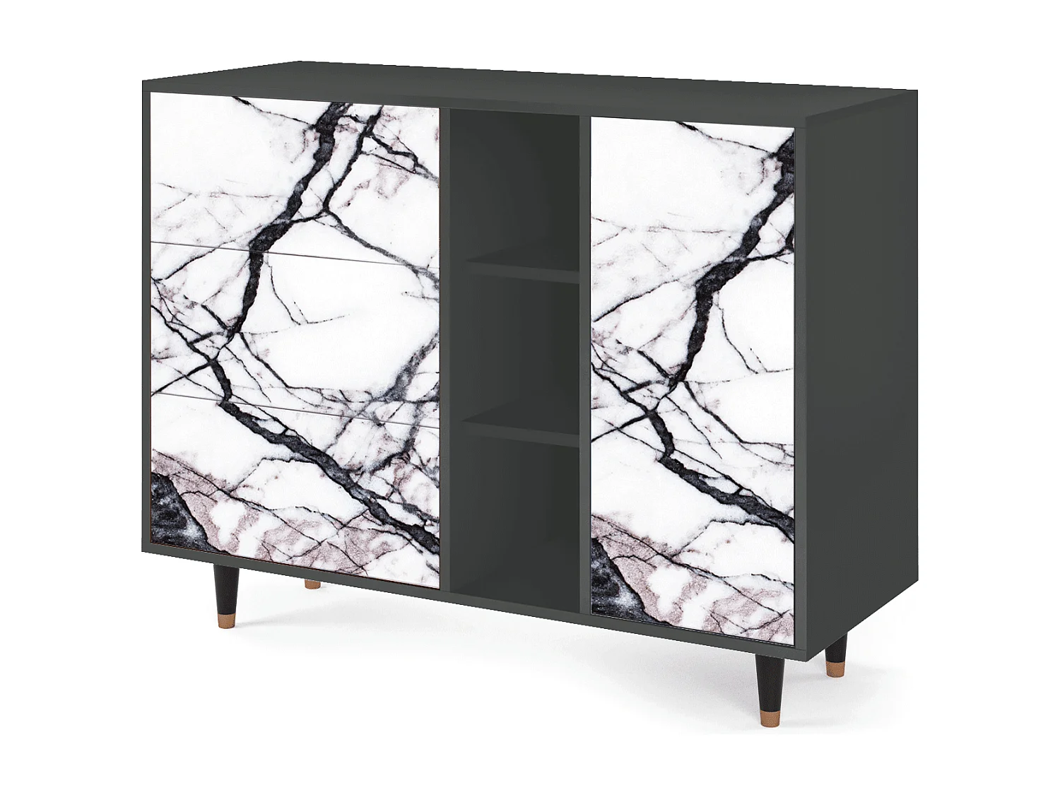 Kredens - 125x98x48 cm - BS2 - Raven Marble, Antracyt