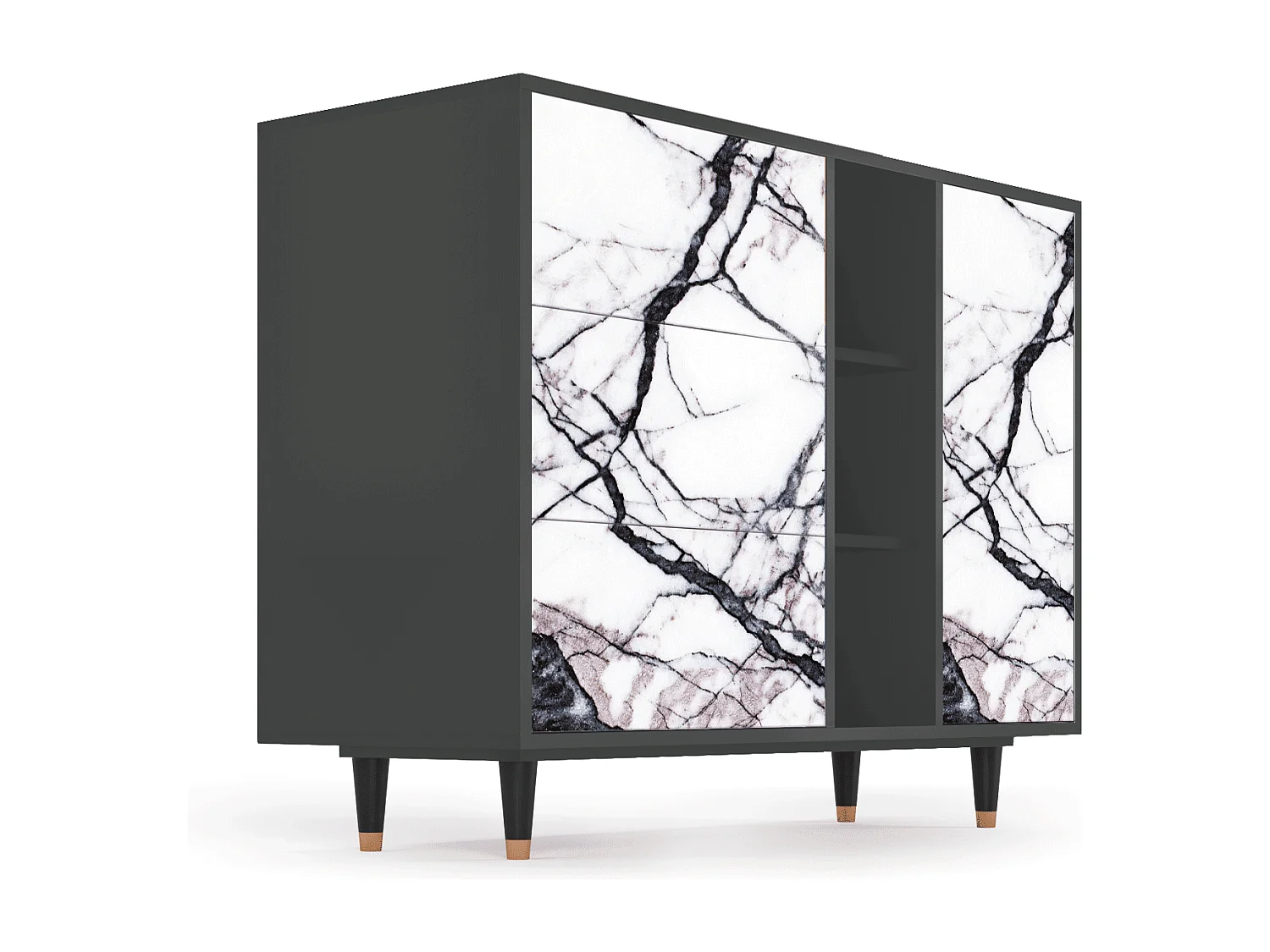 Kredens - 125x98x48 cm - BS2 - Raven Marble, Antracyt