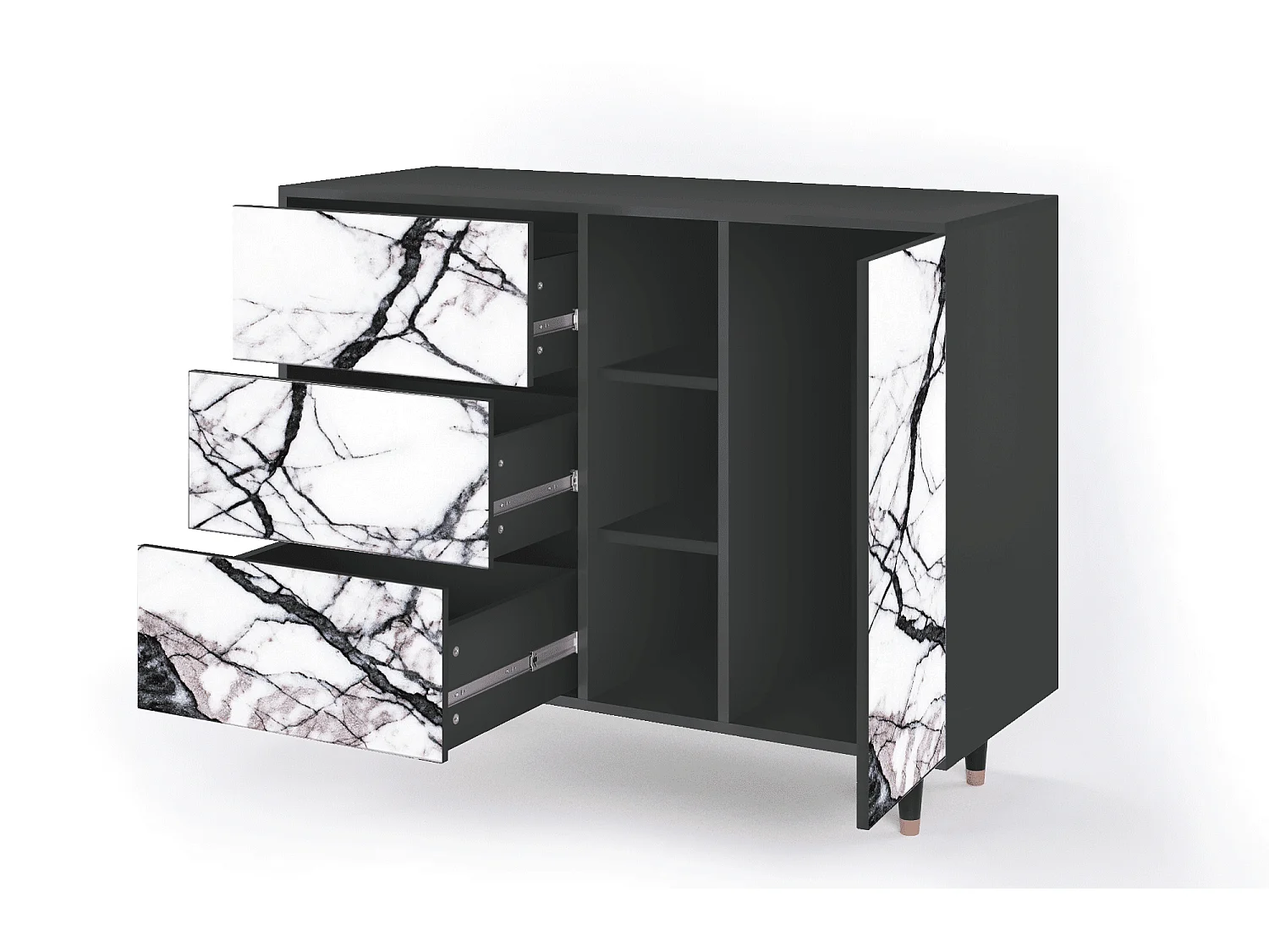 Kredens - 125x98x48 cm - BS2 - Raven Marble, Antracyt