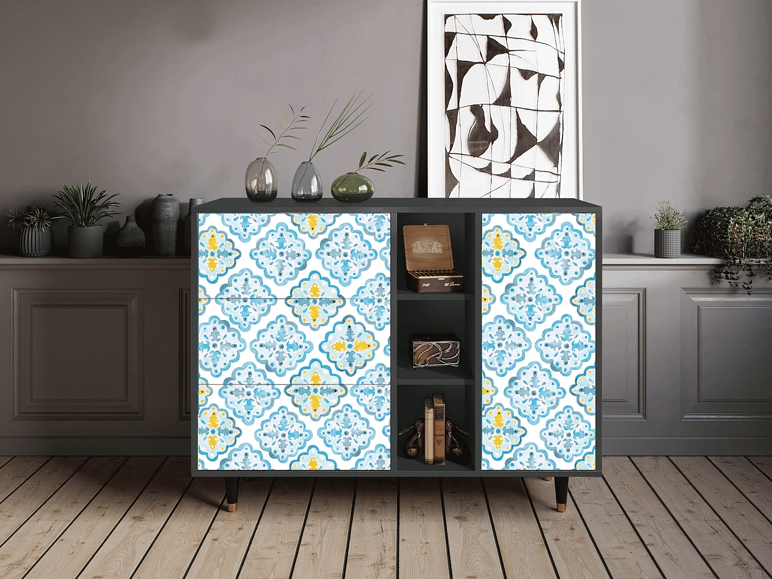 Dressoir - 125x98x48 cm - BS2 - Portugese tiles, Antraciet