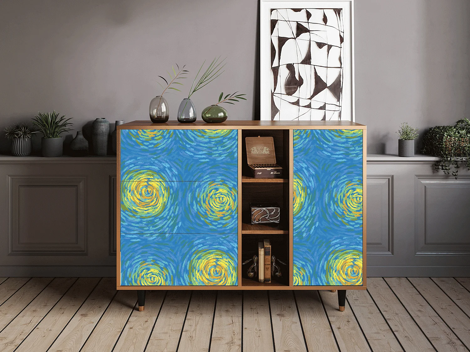 Aparador - 125x98x48 cm - BS2 - Van Gogh Lights, Nogueira