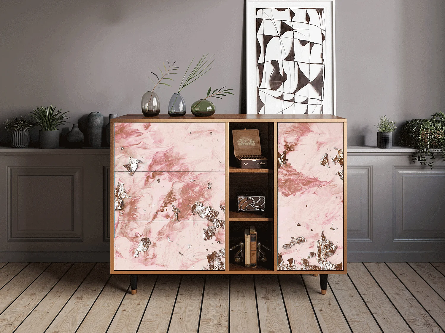 Kredens - 125x98x48 cm - BS2 - Cotton Candy, Orzech