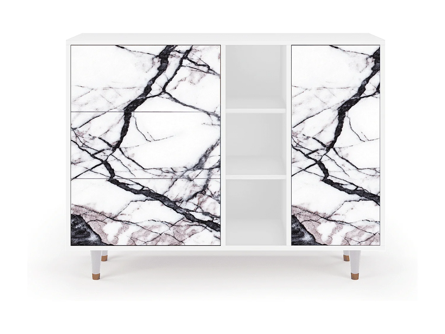 Kredens - 125x98x48 cm - BS2 - Raven Marble, Biały