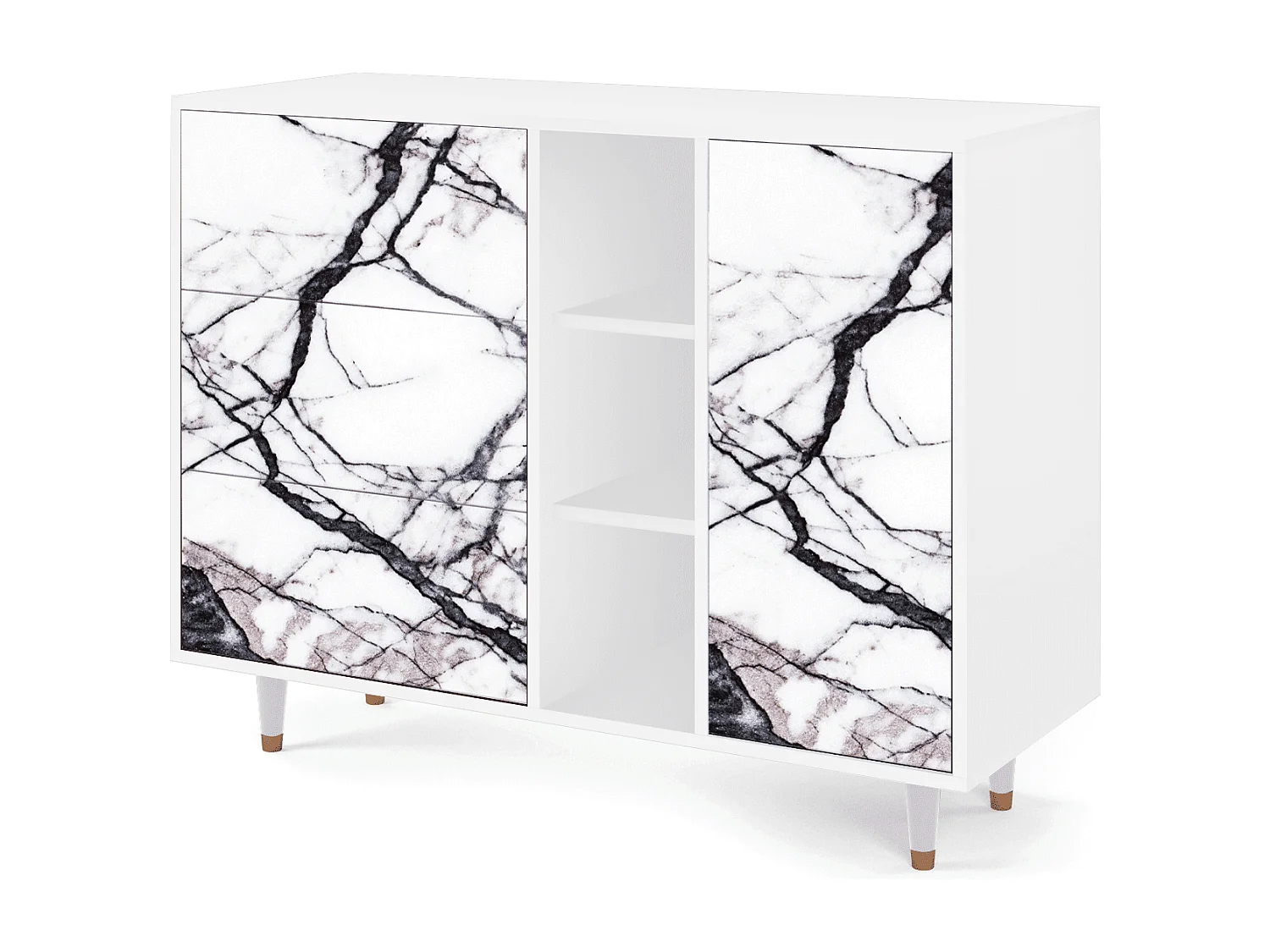 Kredens - 125x98x48 cm - BS2 - Raven Marble, Biały