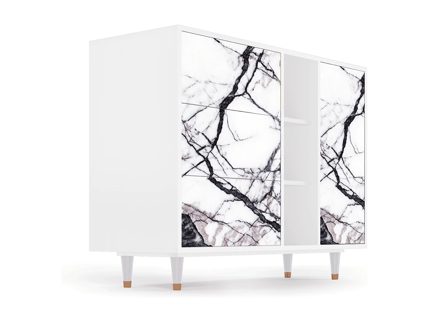 Kredens - 125x98x48 cm - BS2 - Raven Marble, Biały