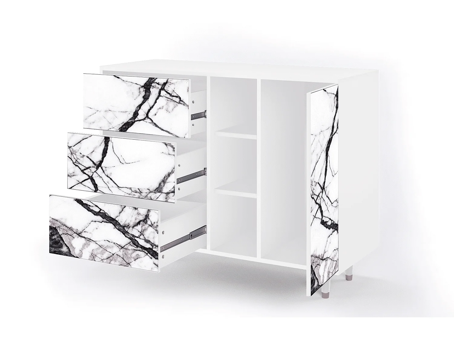 Kredens - 125x98x48 cm - BS2 - Raven Marble, Biały