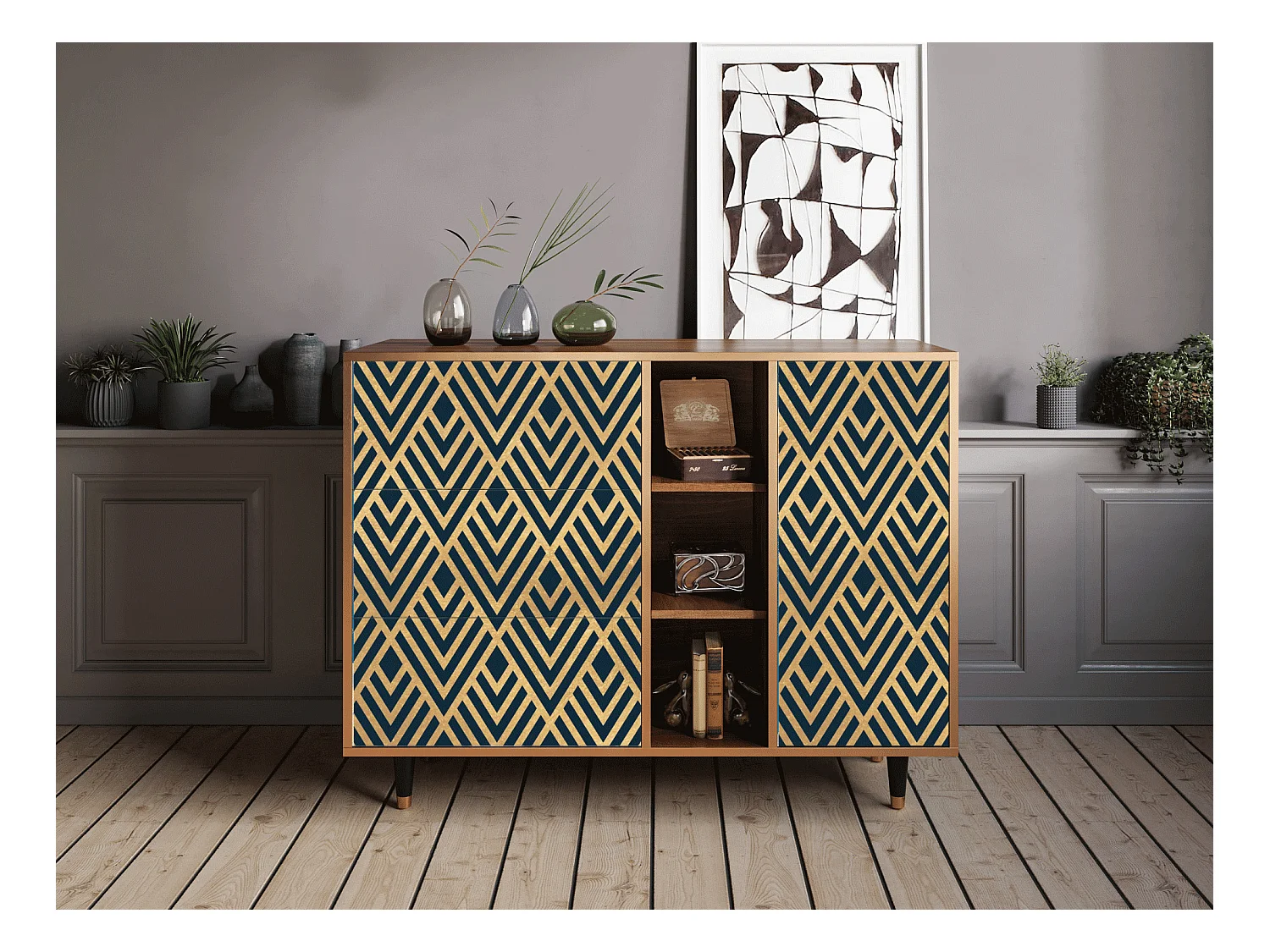 Credenza - 125x98x48 cm - BS2 - Egypt Triangles, Noce