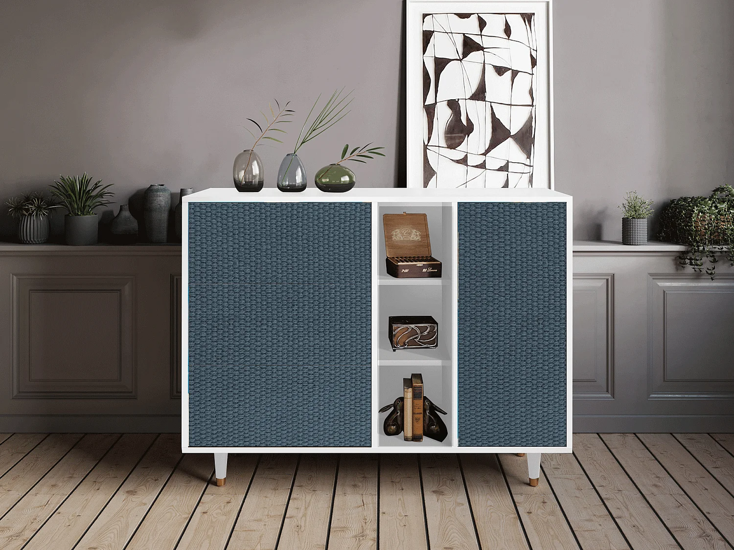 Aparador - 125x98x48 cm - BS2 - Knitted Pattern, Blanco