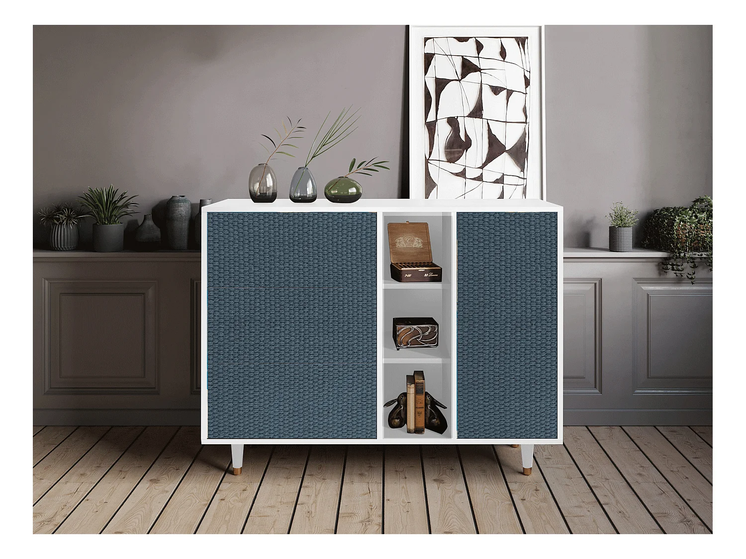 Aparador - 125x98x48 cm - BS2 - Knitted Pattern, Blanco