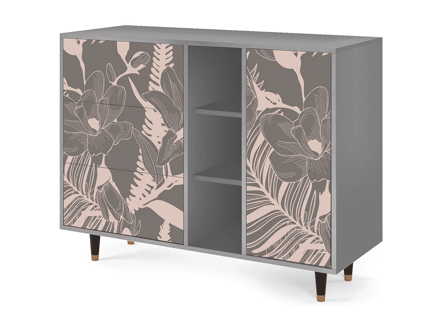 Buffet - 125x98x48 cm - BS2 - Issabelline Flower, Gris
