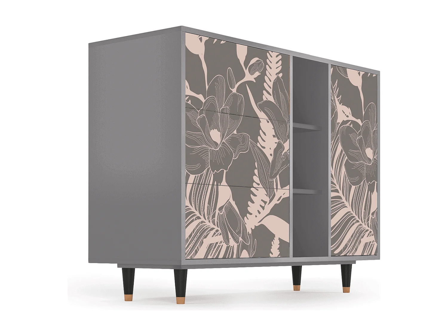 Buffet - 125x98x48 cm - BS2 - Issabelline Flower, Gris
