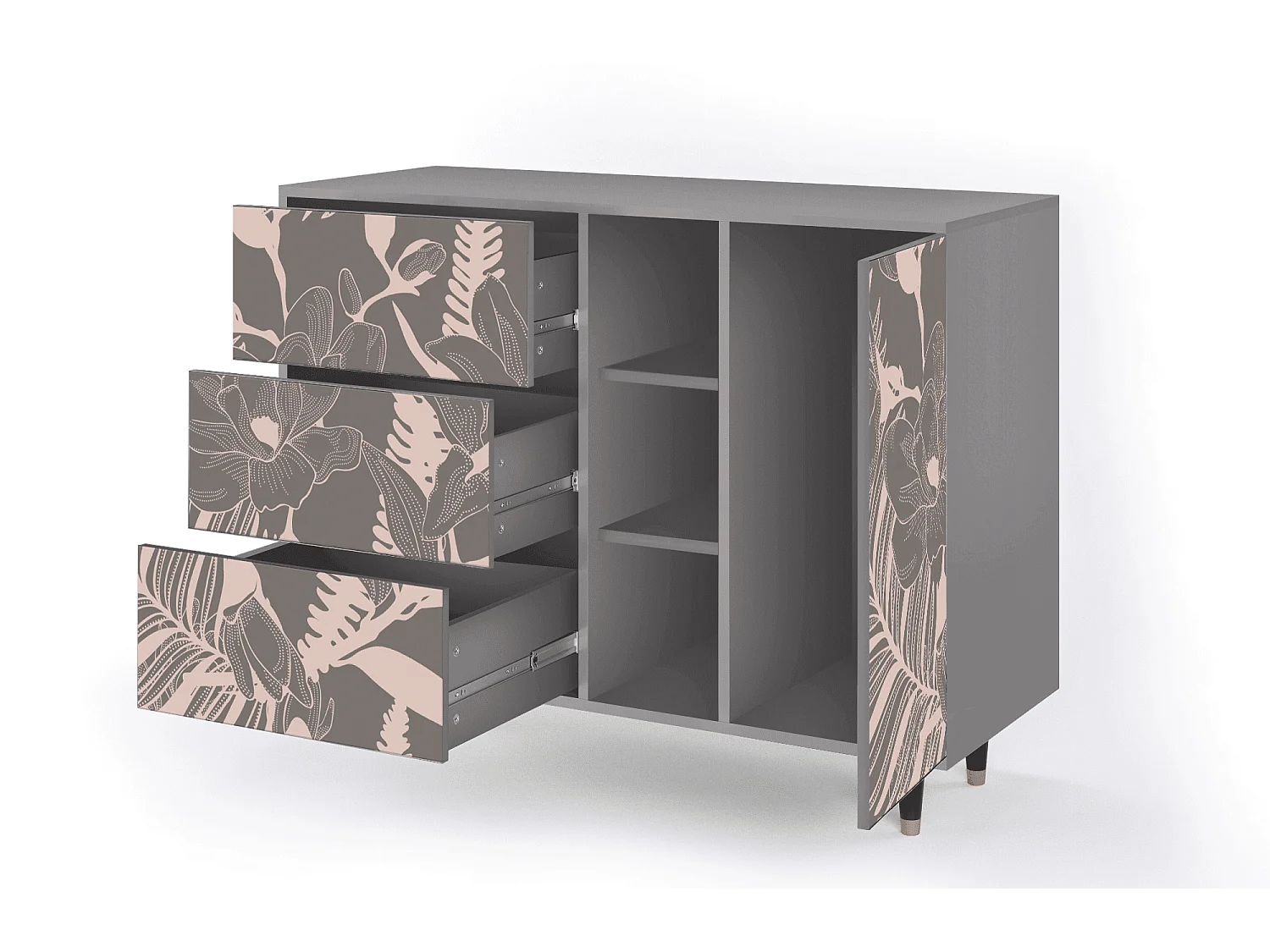 Buffet - 125x98x48 cm - BS2 - Issabelline Flower, Gris