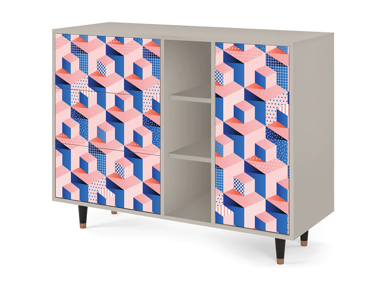 Sideboard - 125x98x48 cm - BS2 - Pinky Squares, Sand