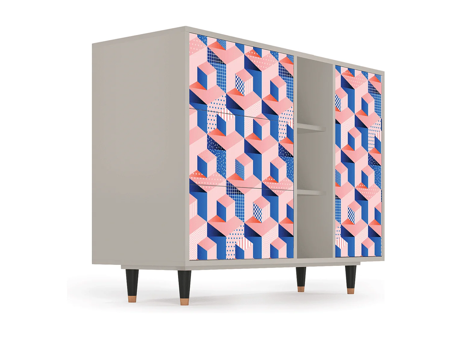 Sideboard - 125x98x48 cm - BS2 - Pinky Squares, Sand