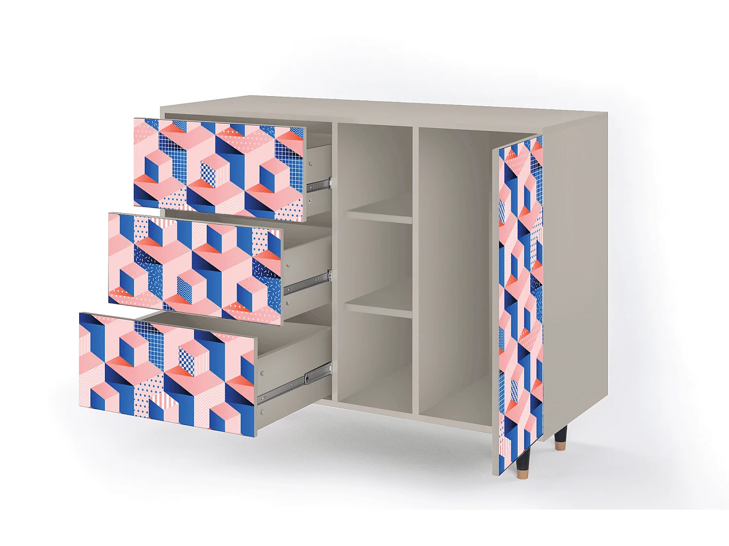 Sideboard - 125x98x48 cm - BS2 - Pinky Squares, Sand