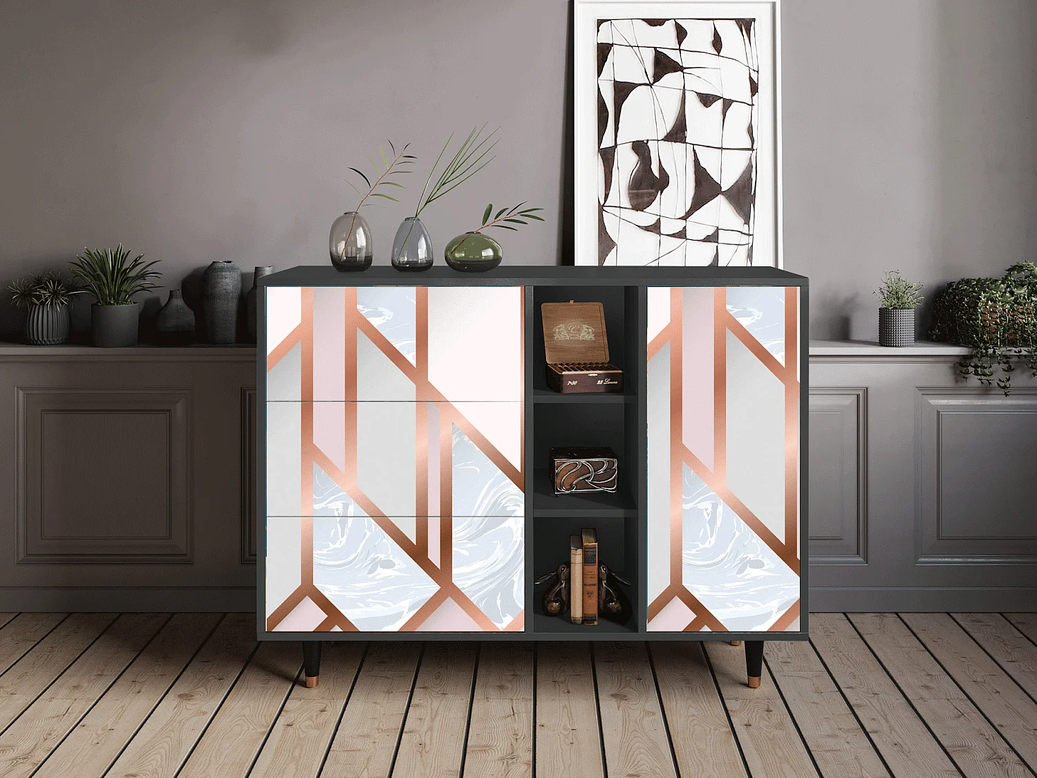 Kredens - 125x98x48 cm - BS2 - Champagne Story, Antracyt