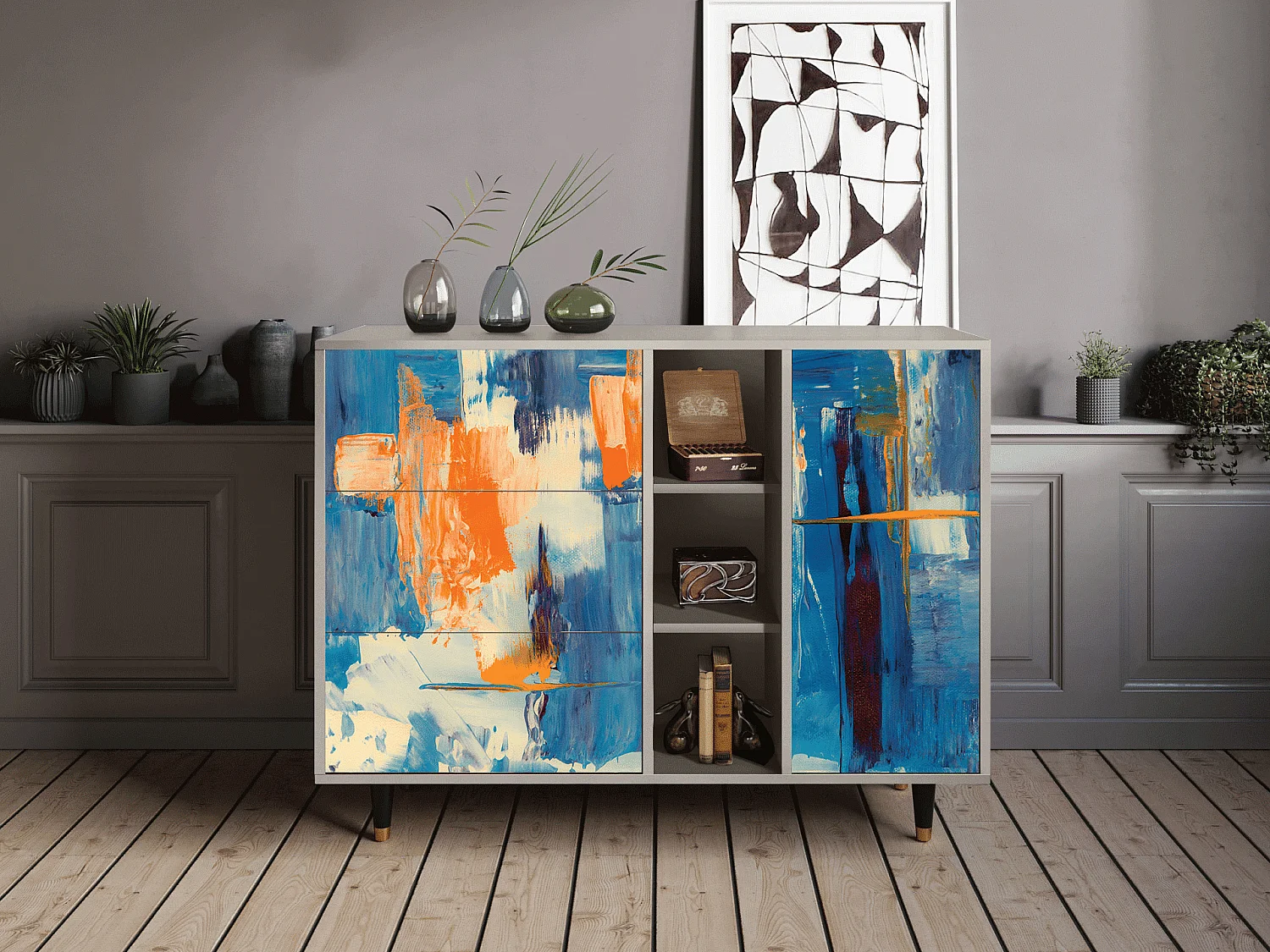 Kredens - 125x98x48 cm - BS2 - Abstract Expressionism, Piaskowy