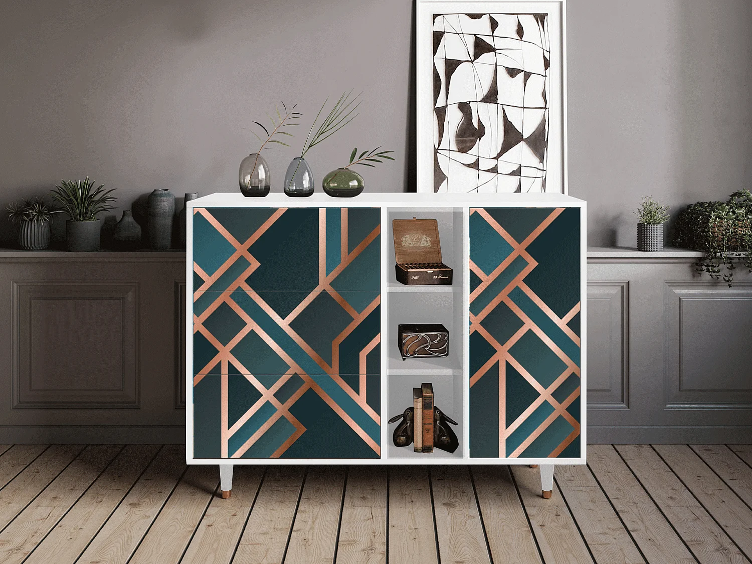 Buffet - 125x98x48 cm - BS2 - Bronze Crossroad, Blanc