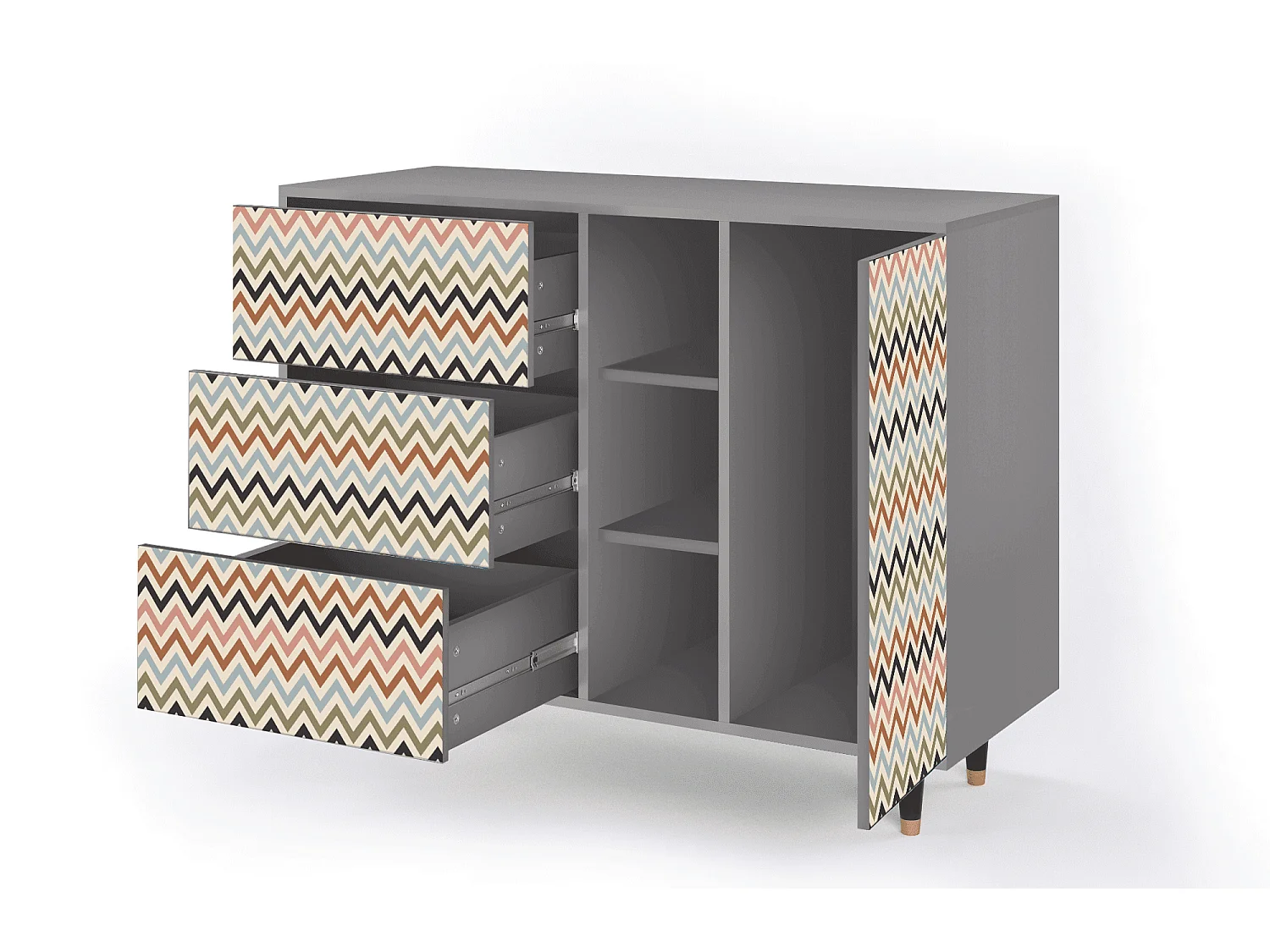 Dressoir - 125x98x48 cm - BS2 - Bright Ripple, Grijs