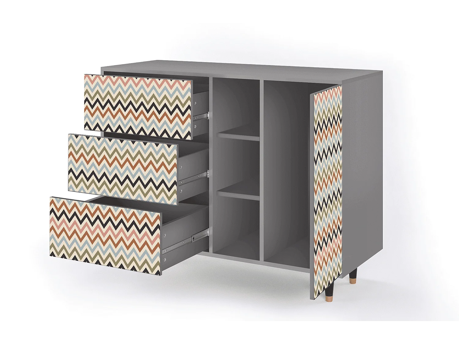 Kredens - 125x98x48 cm - BS2 - Bright Ripple, Szary