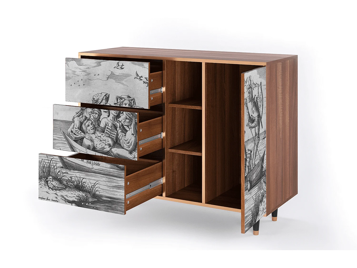 Buffet - 125x98x48 cm - BS2 - Blau Schuyte, Noyer