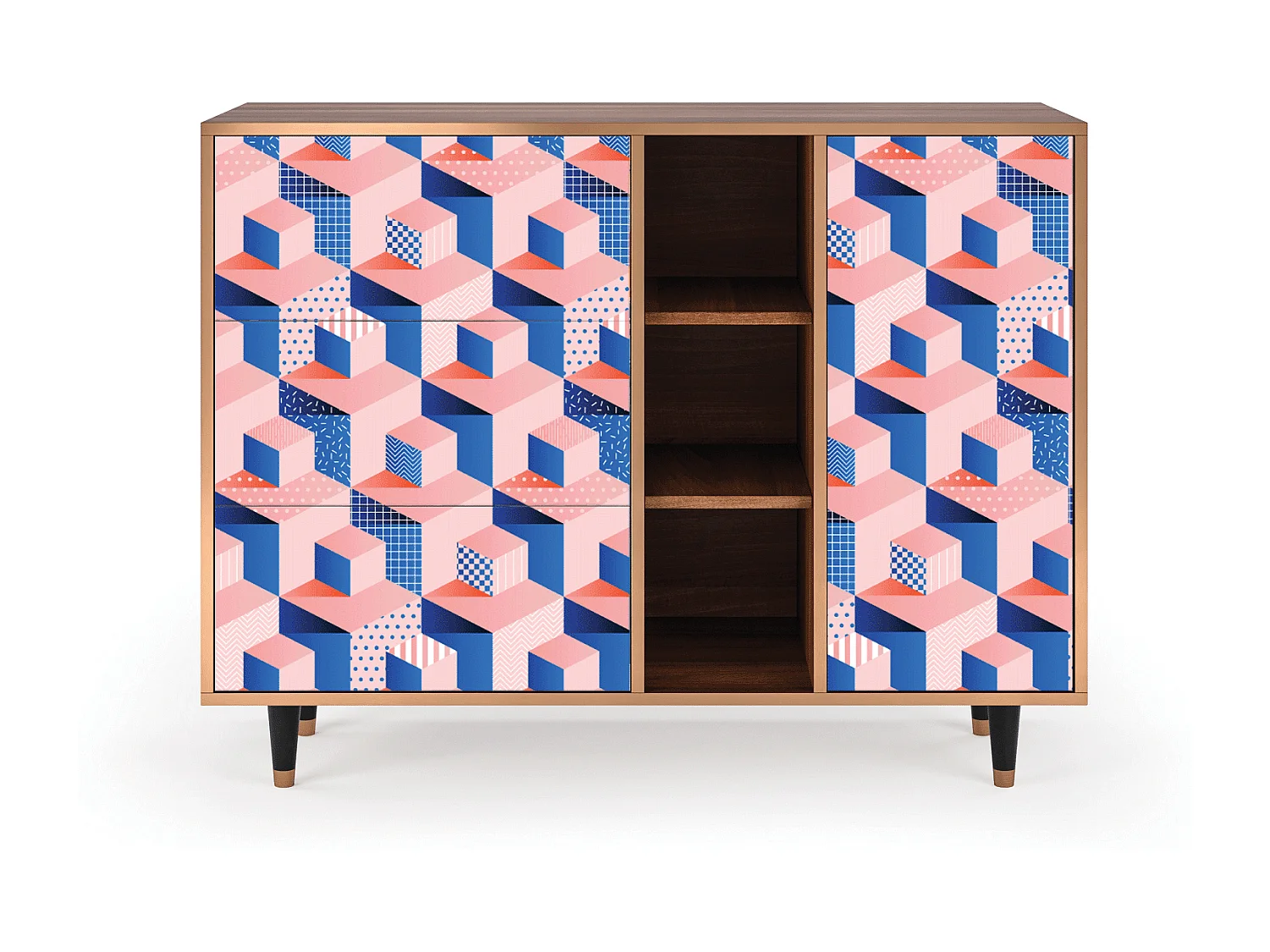 Buffet - 125x98x48 cm - BS2 - Pinky Squares, Noyer