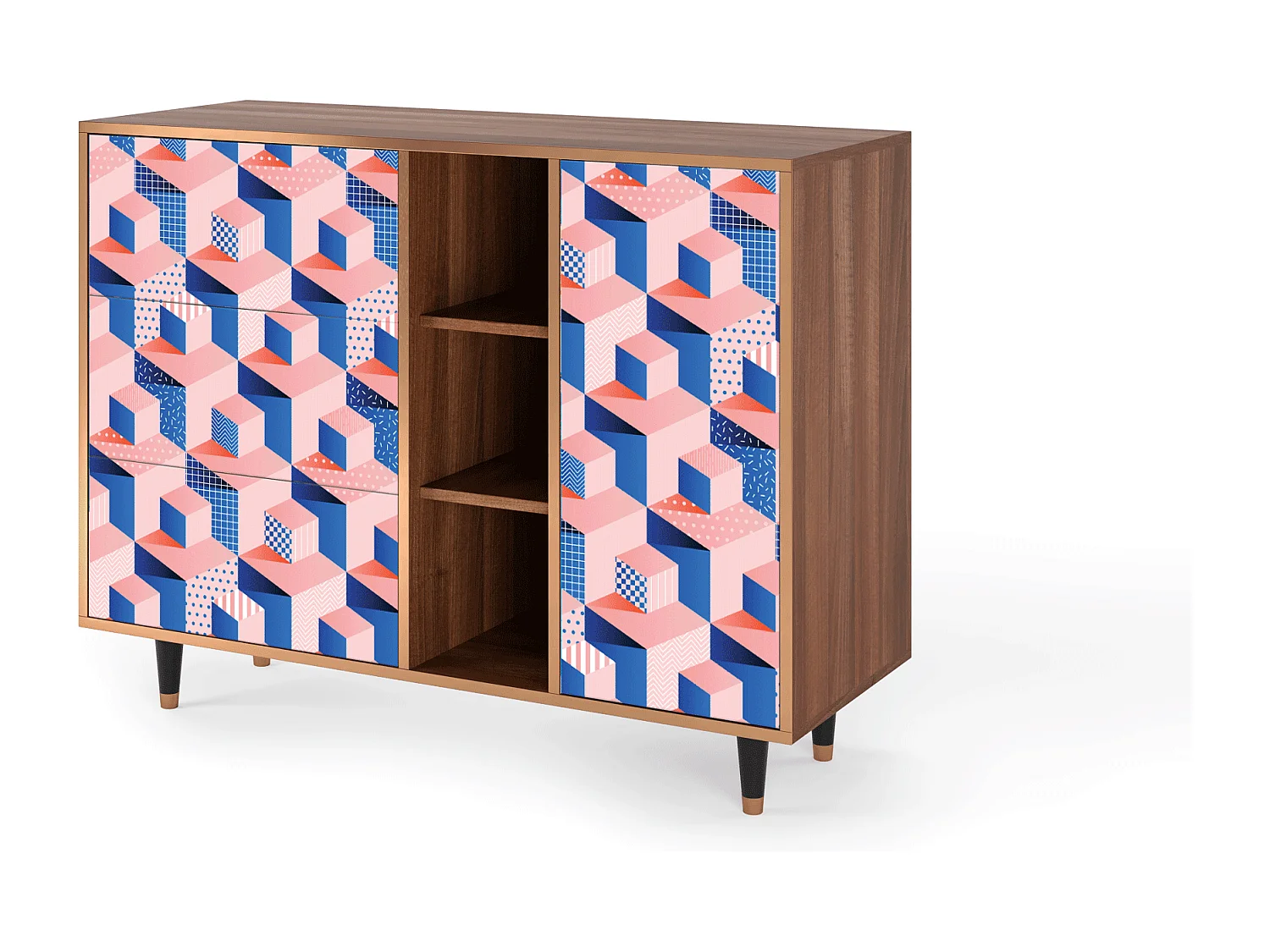 Buffet - 125x98x48 cm - BS2 - Pinky Squares, Noyer