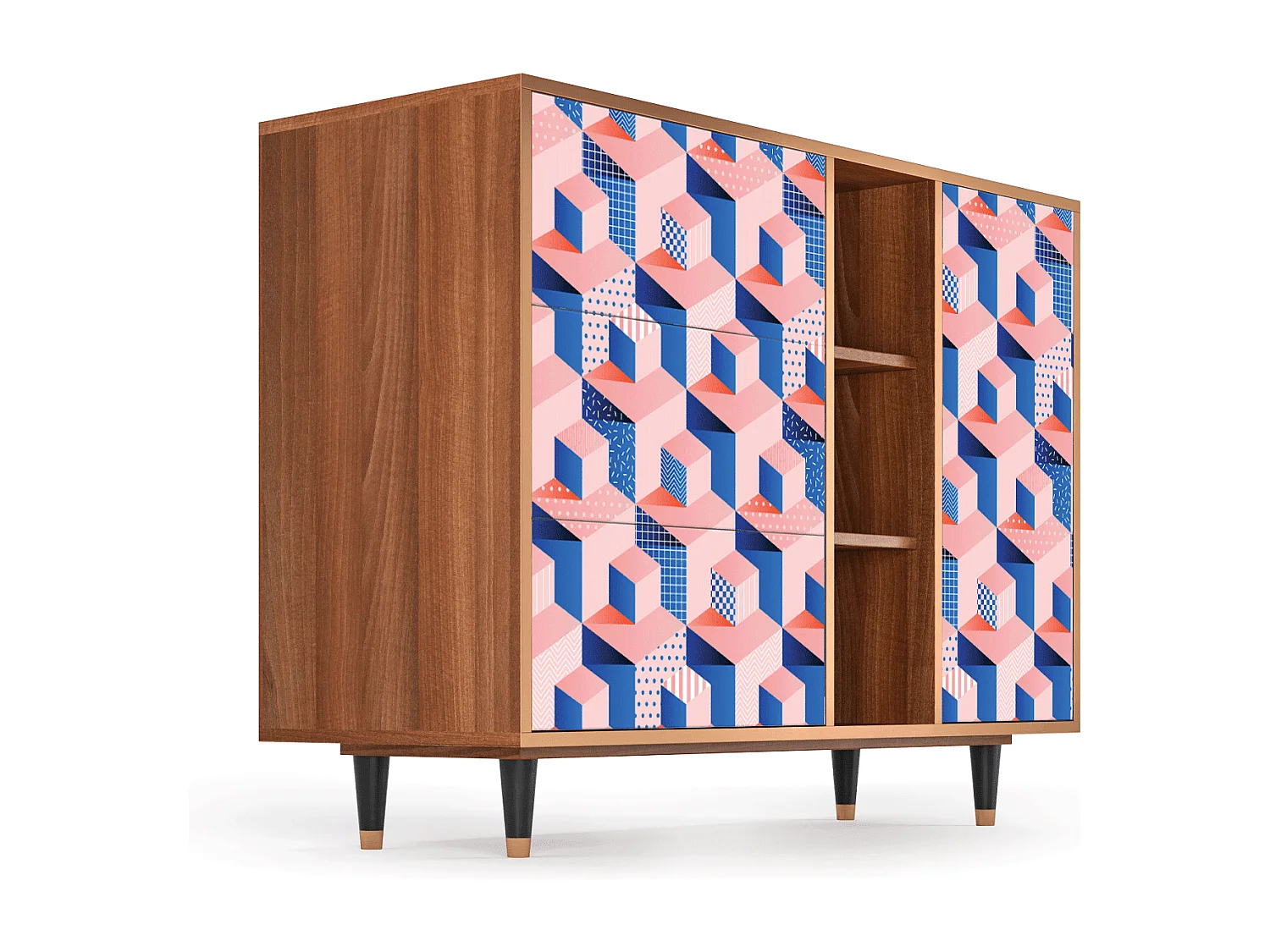 Buffet - 125x98x48 cm - BS2 - Pinky Squares, Noyer