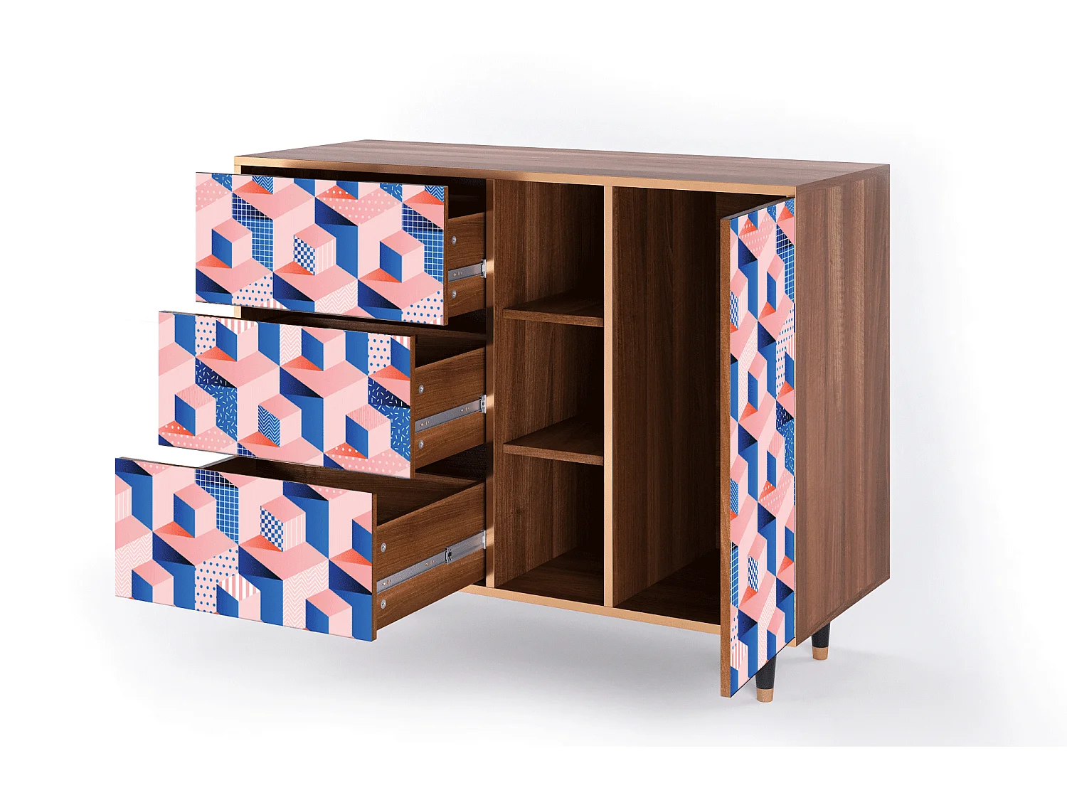 Buffet - 125x98x48 cm - BS2 - Pinky Squares, Noyer